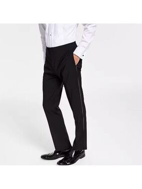 Calvin Klein Men's Slim Fit Wool Black Tuxedo Striped Dress Suit Pants - NWOT